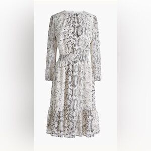 J. Crew White and Gray Snake-Print Long Sleeve Dress